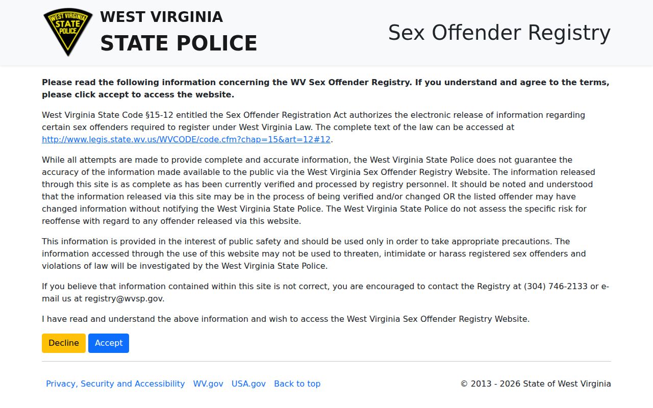 Raleigh County released offender registry scope and correction source